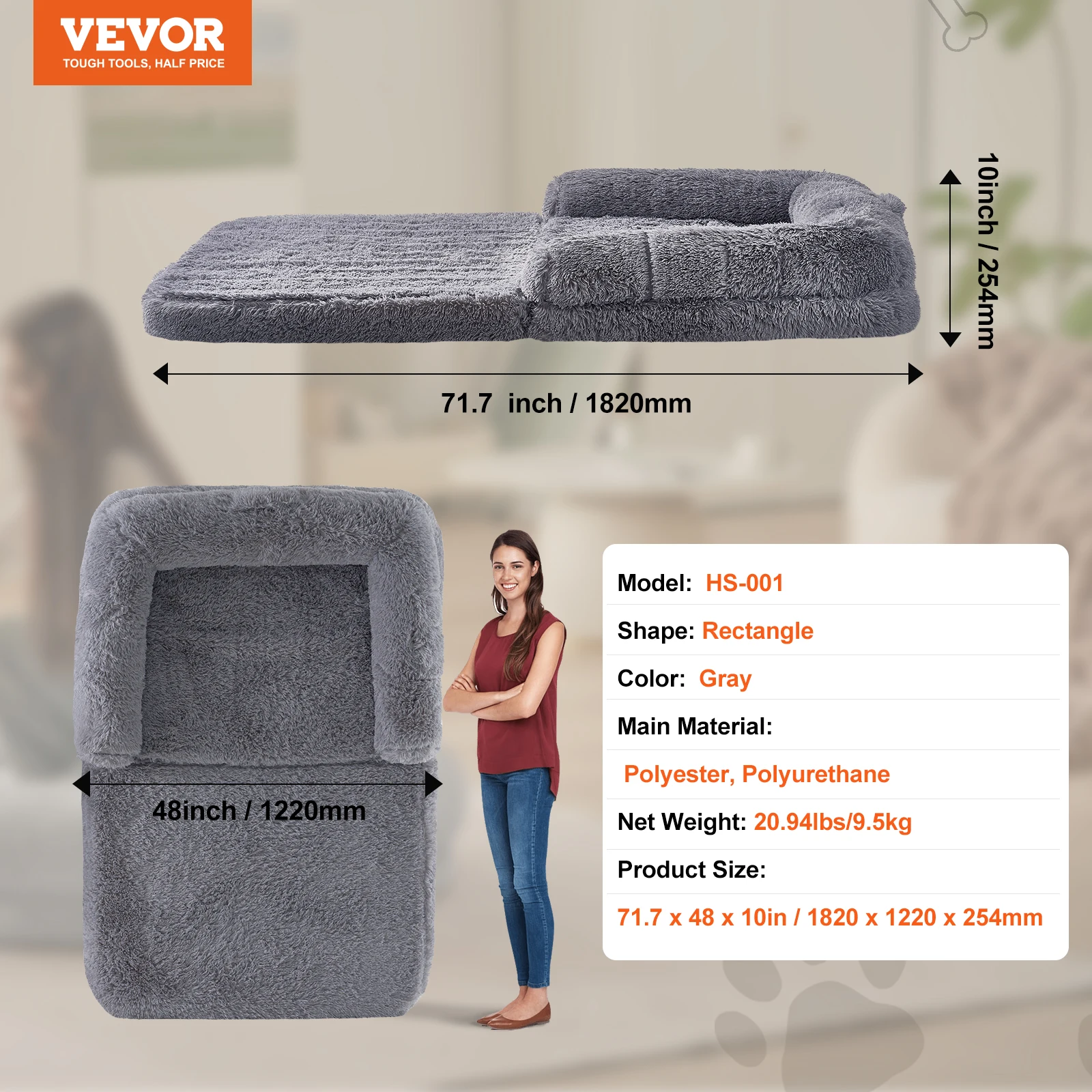 SucceBuy Human Dog Bed Human Dog Bed for Adult Human Size Dog Bed with Washable Faux Rabbit Fur Cover Egg Orthopedic Foam Grey - Image 11