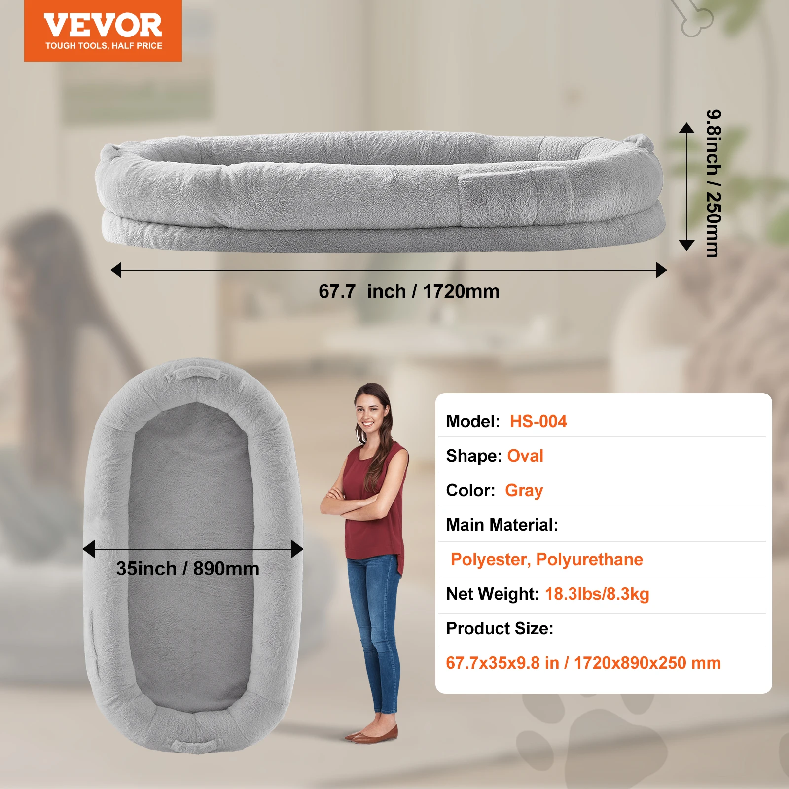 SucceBuy Human Dog Bed Human Dog Bed for Adult Human Size Dog Bed with Washable Faux Rabbit Fur Cover Egg Orthopedic Foam Grey - Image 10