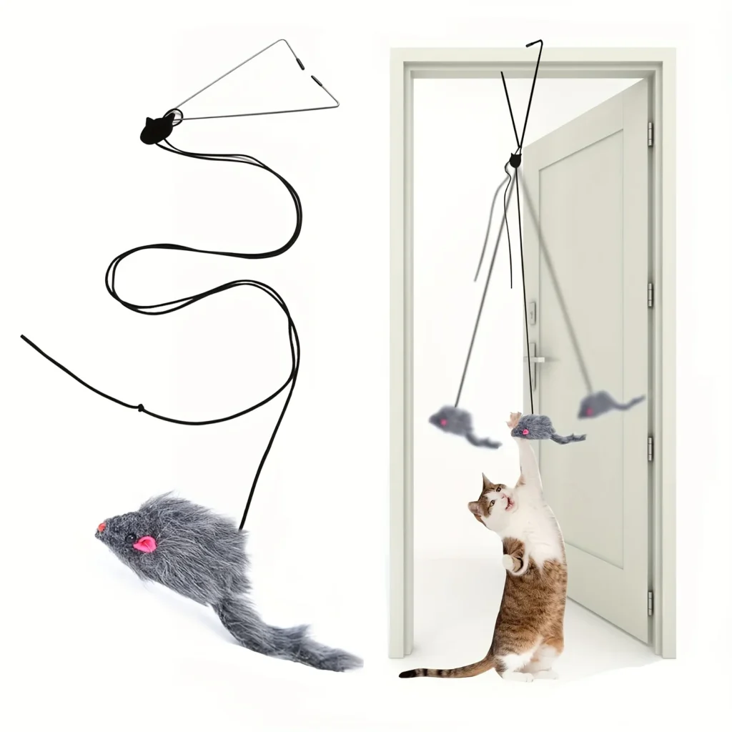 Over-the-door hanging cat toy for indoor cats