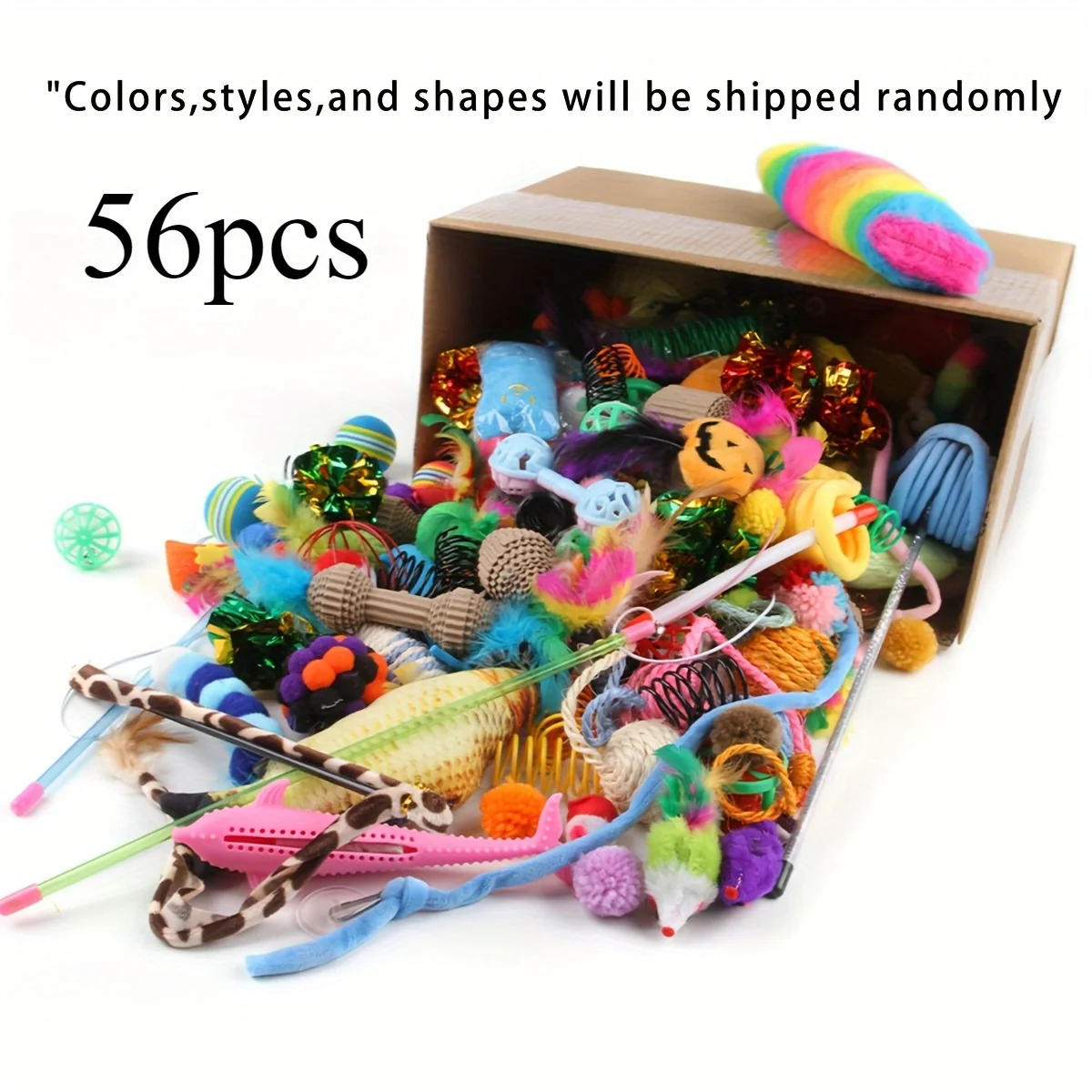 Cat Toys Mixed Pack. A Combination of Various Plastic Toys and Plush Toys Suitable for Multiple Cats To Play 56pcs/28pcs/14pcs - Image 9