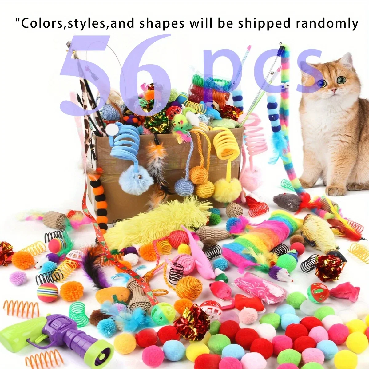Cat Toys Mixed Pack. A Combination of Various Plastic Toys and Plush Toys Suitable for Multiple Cats To Play 56pcs/28pcs/14pcs - Image 2