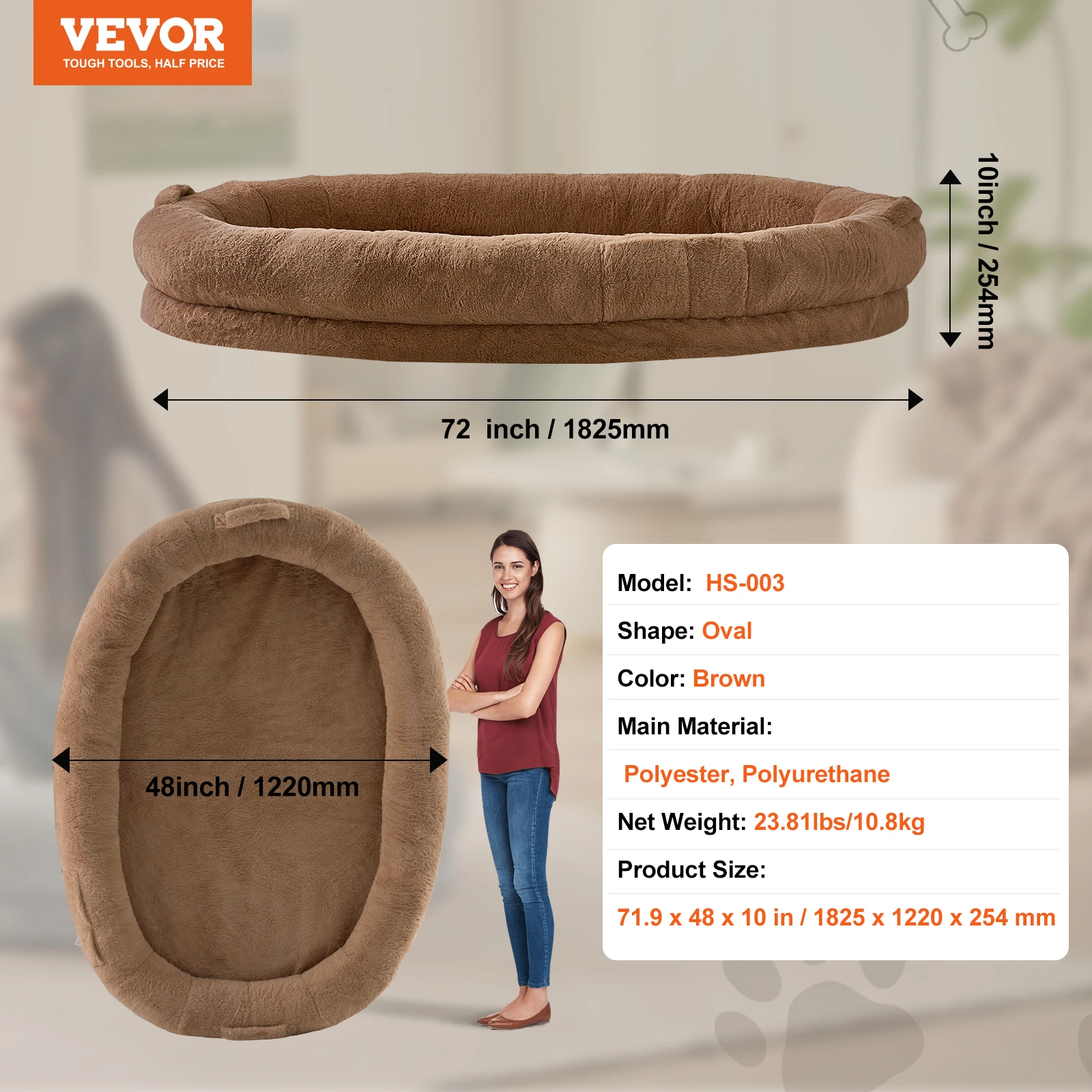 SucceBuy Human Dog Bed Human Dog Bed for Adult Human Size Dog Bed with Washable Faux Rabbit Fur Cover Egg Orthopedic Foam Grey - Image 9