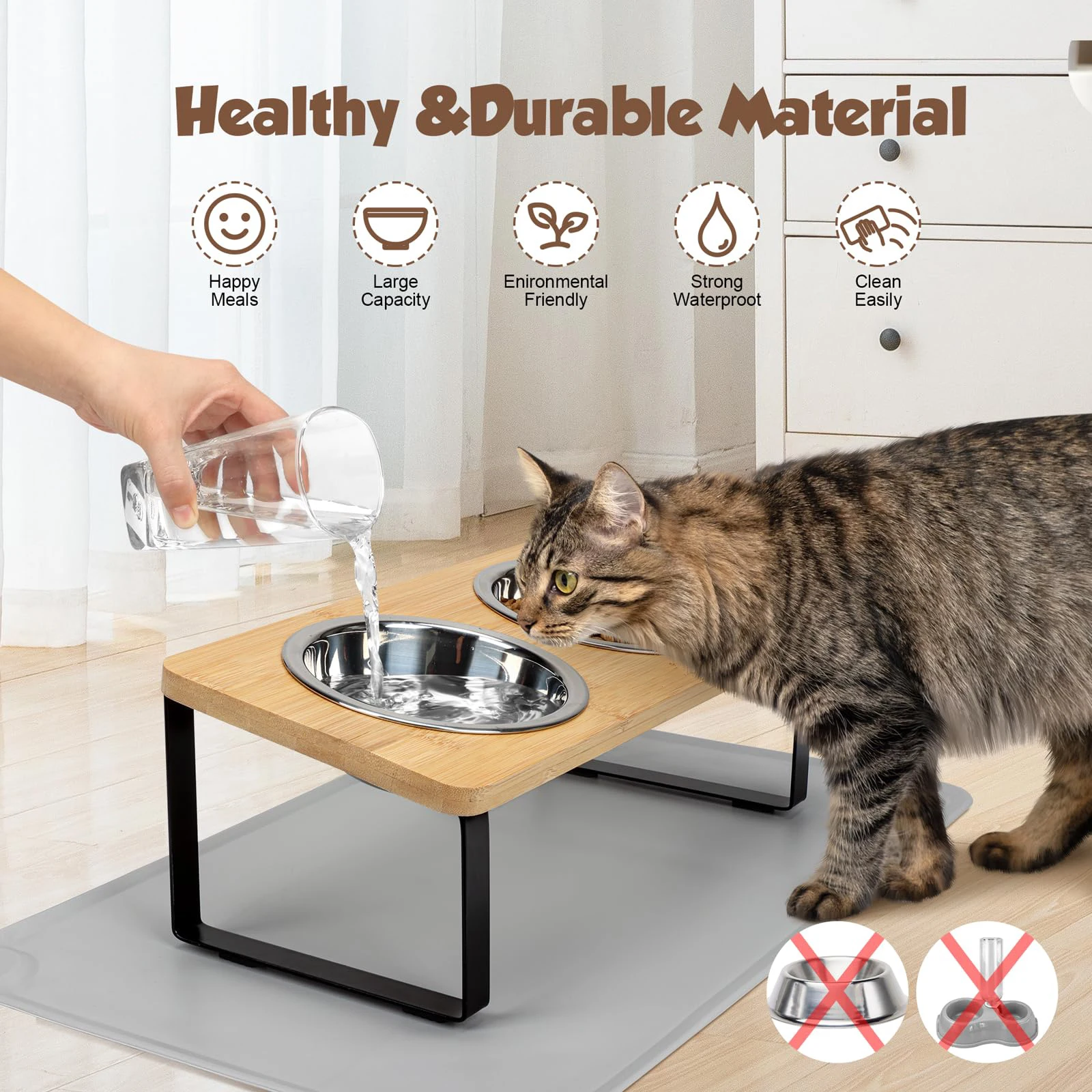 Elevated Cat Bowls With Mat - Image 4