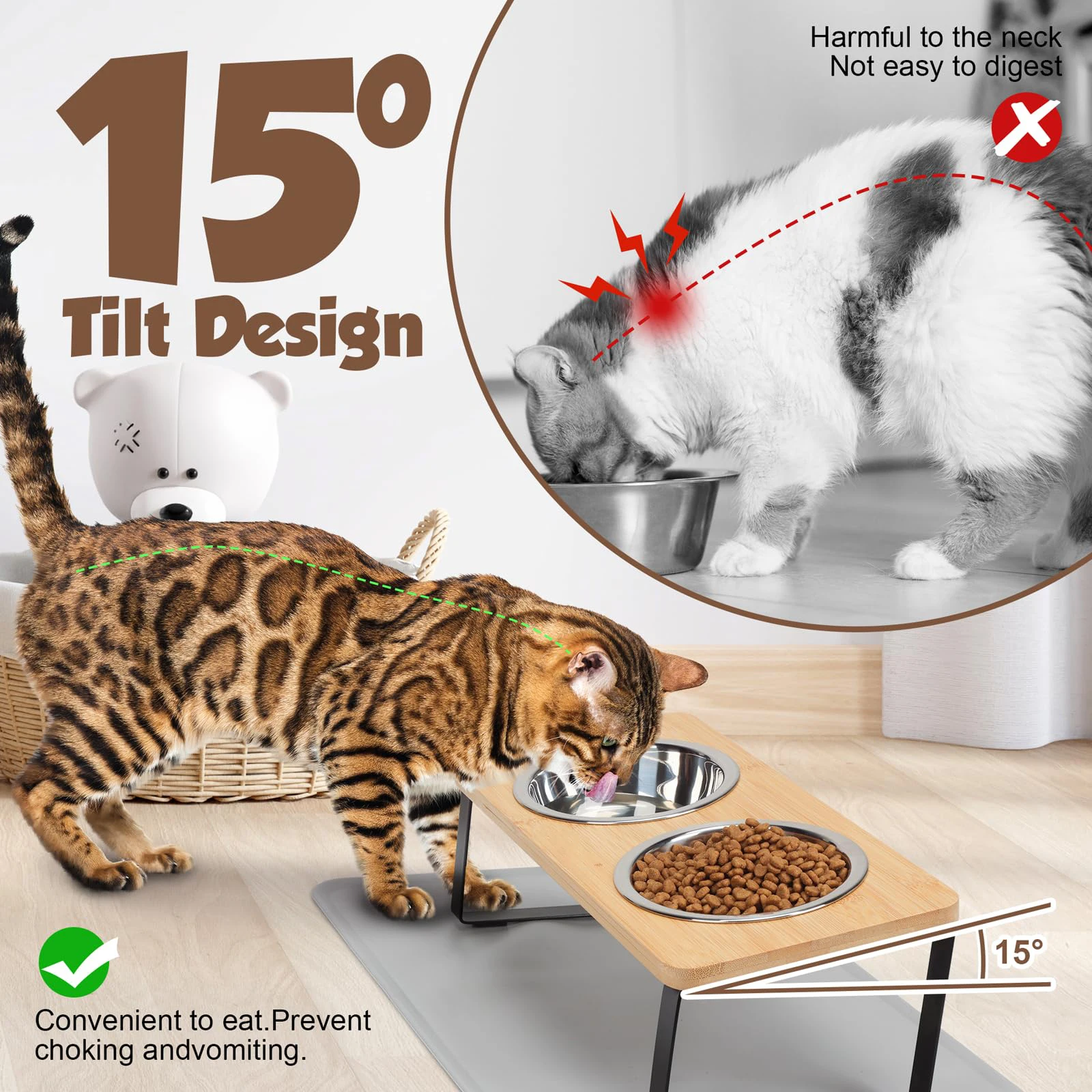 Elevated Cat Bowls With Mat - Image 3