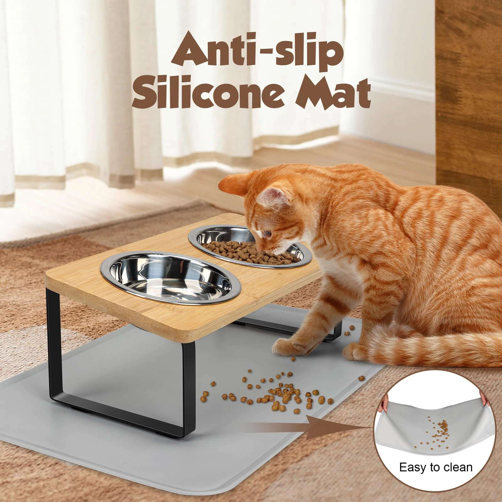 Elevated Cat Bowls With Mat - Image 2