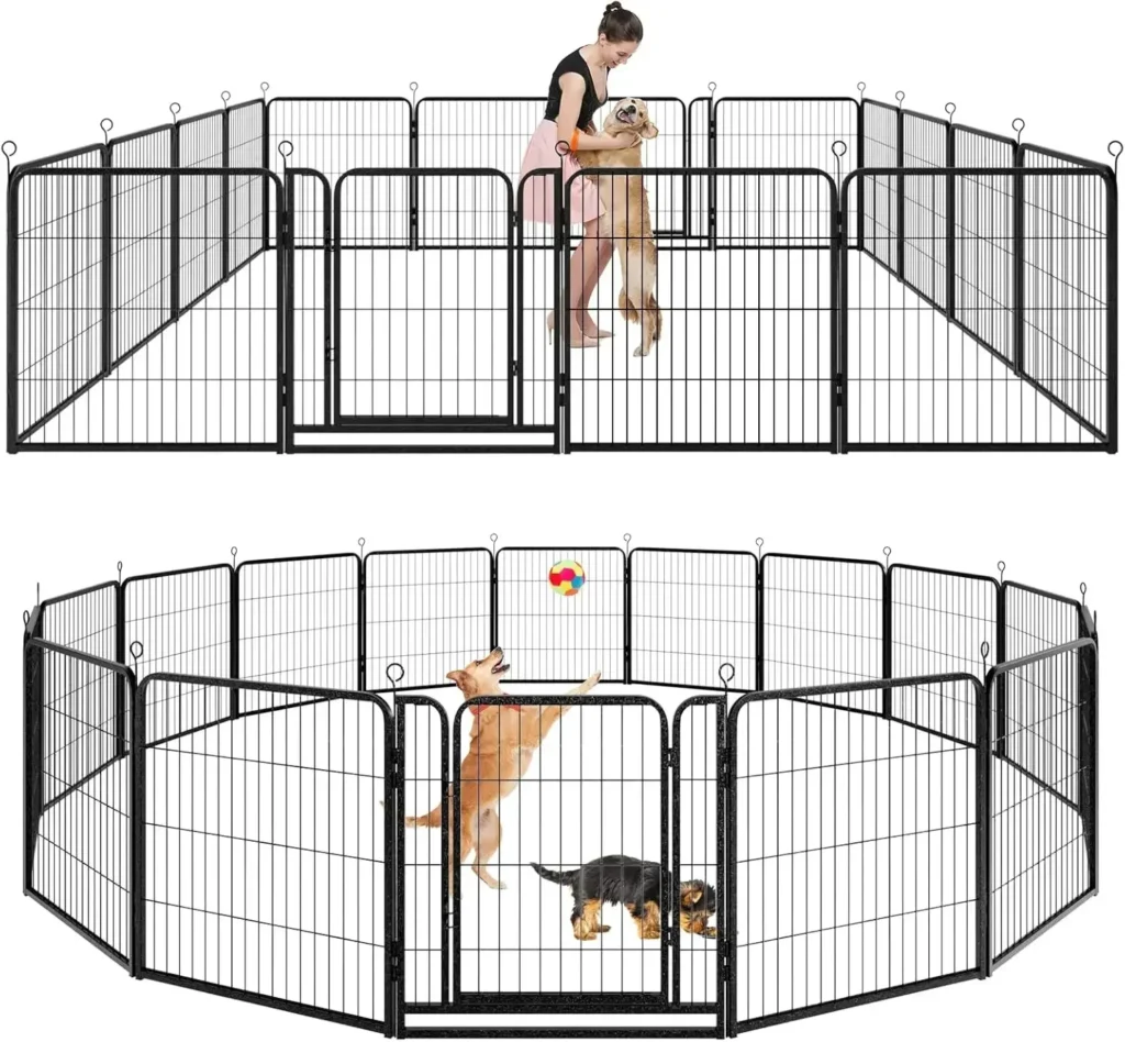 16-Panel Heavy-Duty Dog Playpen with Gates – 32-Inch