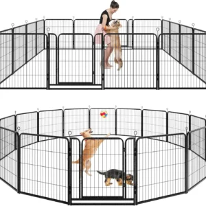 16-Panel Heavy-Duty Dog Playpen with Gates – 32-Inch