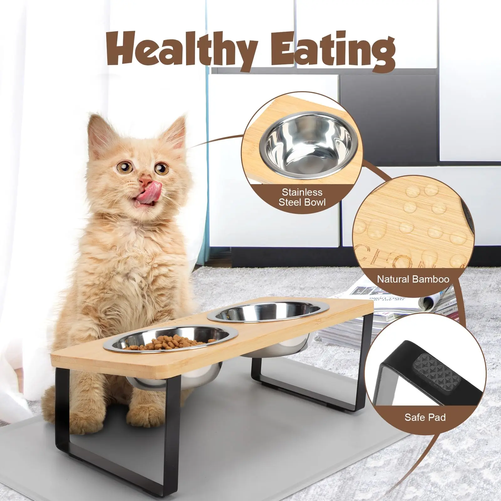 Elevated Cat Bowls With Mat - Image 5