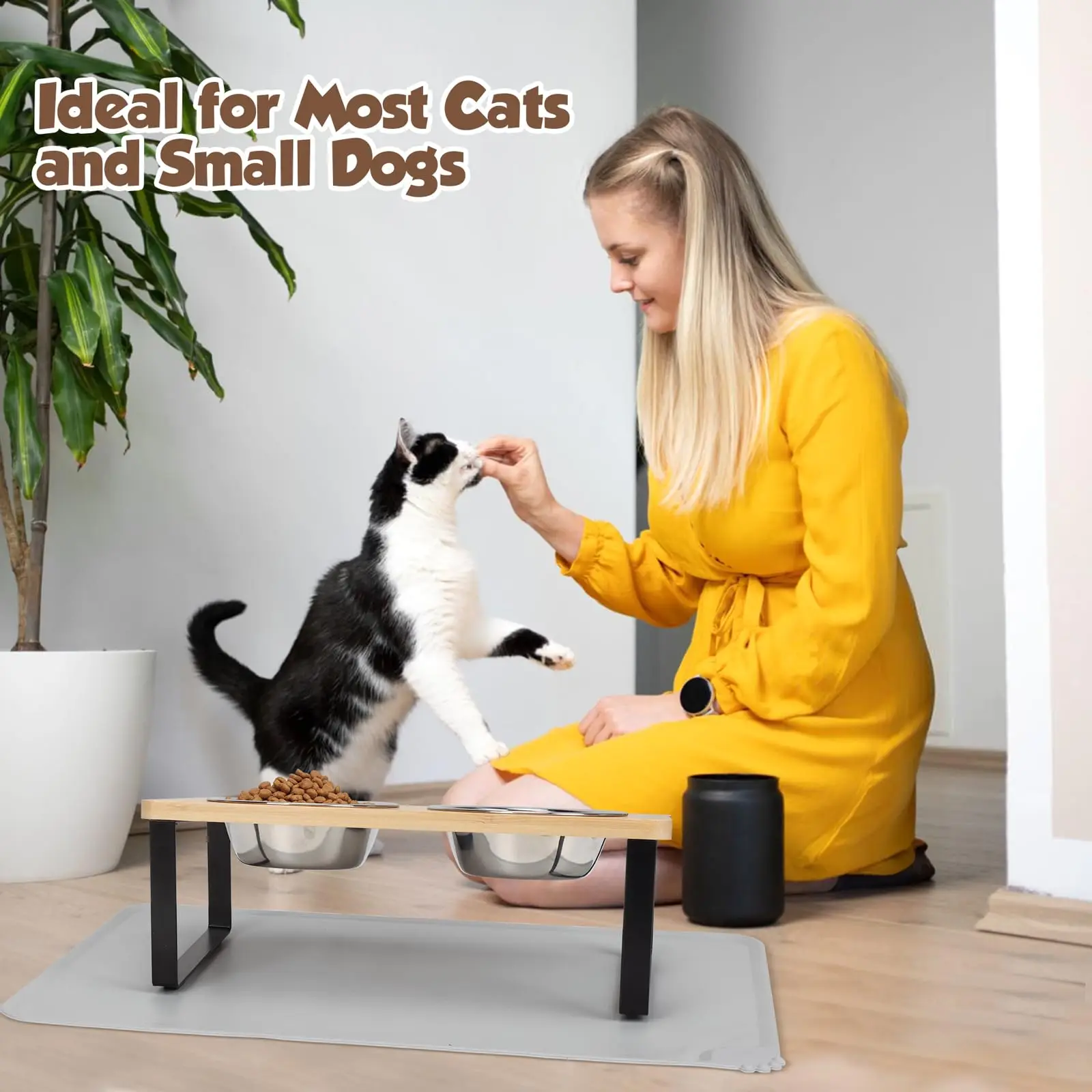 Elevated Cat Bowls With Mat - Image 6